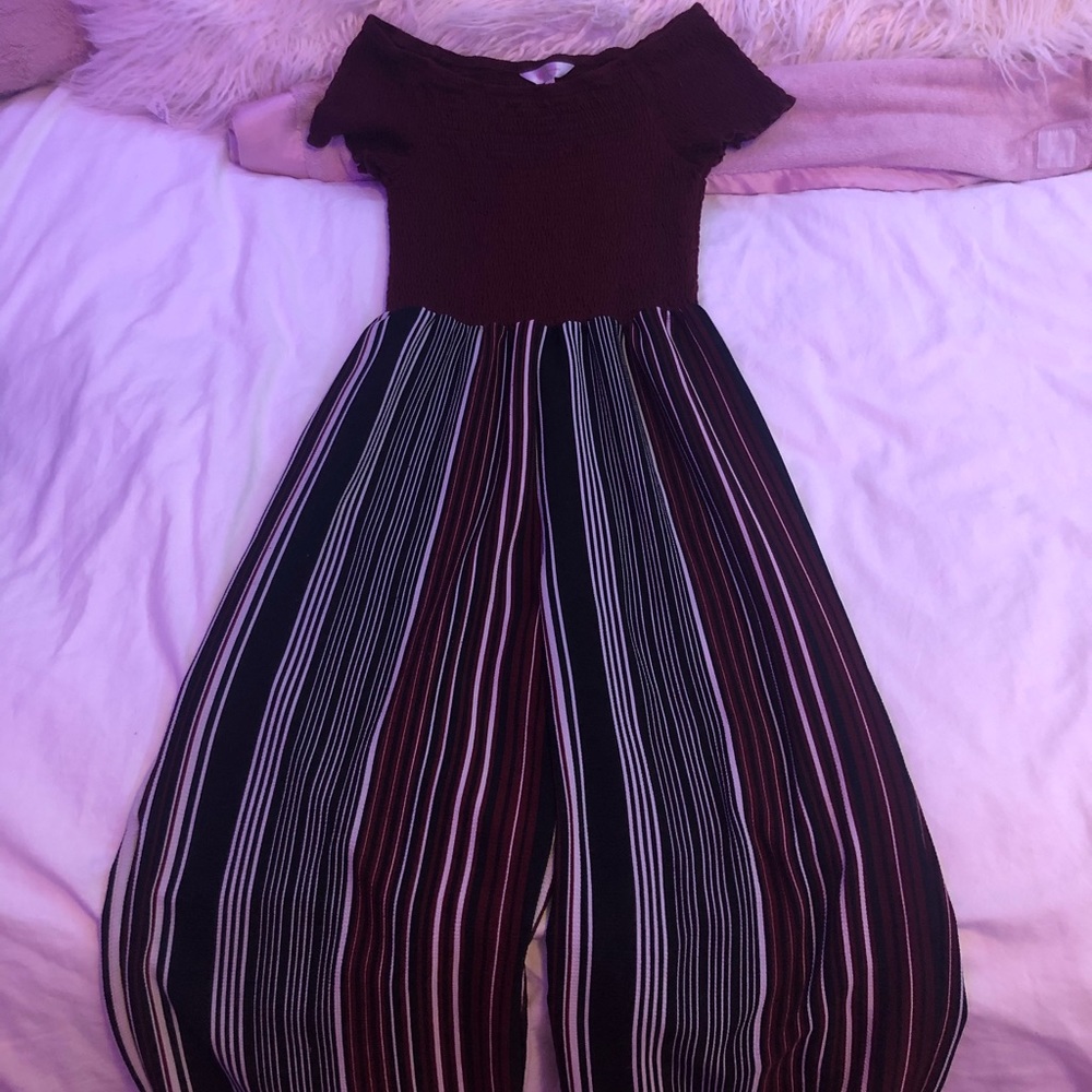 maroon striped romper
